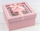 Коробка подарочная с окном и бантиком (розовая), 19*19*9,5см
