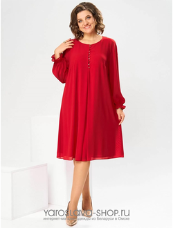 Модель:1-2070.Женское шифоновое платье  в ярко-красном цвете