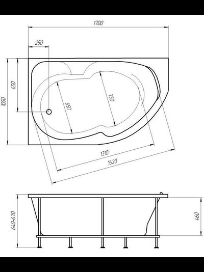Ванна акриловая 1,7*1,05 Марка1 ДИАНА (каркас+панель)