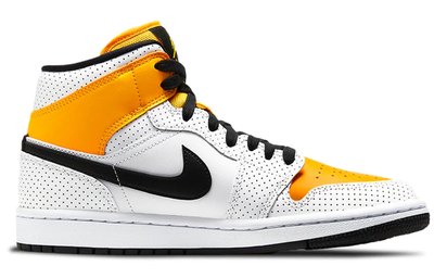 Купить кроссовки Nike (WMNS) Air Jordan 1 Mid Perforated - White University Gold BQ6472-107