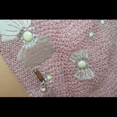 Розовый берет женский вязаный Vizio Италия 6607 с бабочками