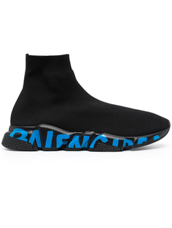 Кроссовки-носки Balenciaga Speed с синим лого черные