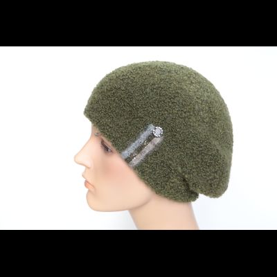 Вязаный берет из альпака Vizio Италия 9014 В зеленый с украшением фото