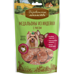 Деревенские лакомства, Медальоны из индейки с рисом для мини-пород, 55 г