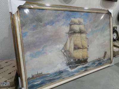 картина в раме 60 х 100 см Jacob Hägg - Norrköping utanför Kronborgs slott vid Helsingör