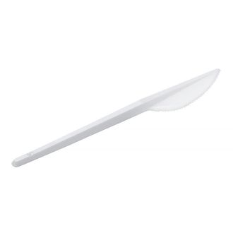 Нож одноразовый белый, 16,5 см, ПС, 100 штук в упаковке.