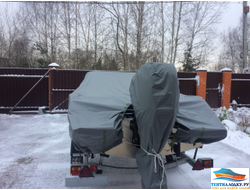 Тент на лодку ВОЛЖАНКА 46 FISH - 2020 ( с кринолинами без лееров на носу)