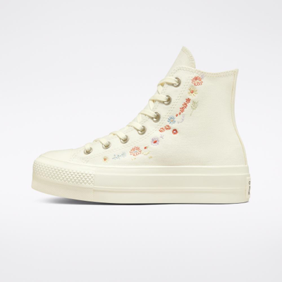 Купить в спб Кеды Converse All Star Lift Platform Embroidered Floral белые на платформе A01586C
