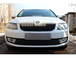 Защита радиатора Skoda Octavia А7 2013-2017 (Ambition,Elegance,Style) (2 части) black PREMIUM