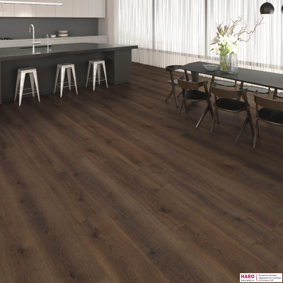 Декор ламината Haro Дуб Контура Дымчатый 540267 в интерьере гостиной