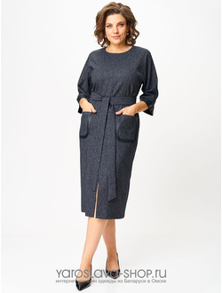 Модель :2471.Платье прямого кроя текстильное офисное в синем цвете