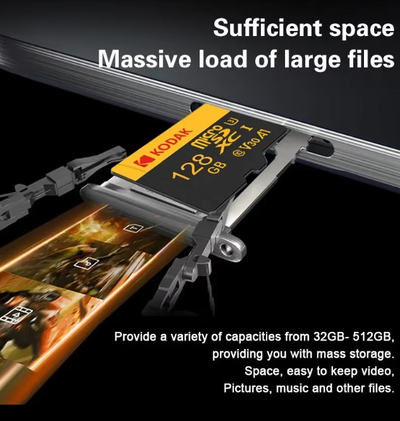 Карта памяти Kodak Micro SD, класс 10, UHS-1 U3 V30 A1 на 128 ГБ, чтение 100 МБ/с, запись данных 30 МБ/с, + переходник SD