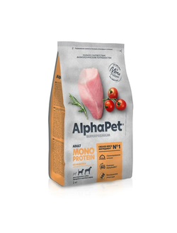 AlphaPet (АльфаПет) Superpremium Monoprotein сухой корм для взрослых собак средних и крупных пород с индейкой, 2 кг
