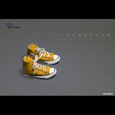 Женские кеды (желтые) 1/6 hand-made high-top canvas women's shoes (WK-88007C) - WOLFKING