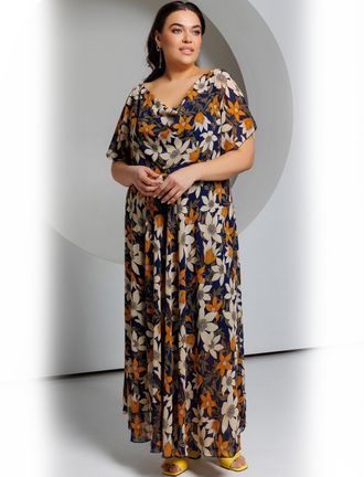 Платье женское А-образного силуэта из шифона арт. 6175 (Цвет темно-синий) Размеры 44-66