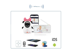 WiFi Видеоняня Ramili Baby RV700PANDA Пандочка, Малышарики, с креплением, 1 моторизированная видеокамера + монитор, 2К, с DVR