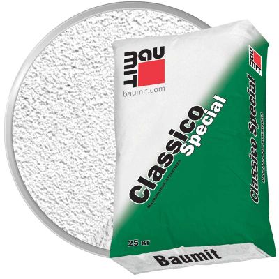 Минеральная декоративная штукатурка BAUMIT Classico Special Белая Шуба 1 мм 25 кг