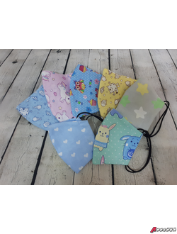 Маски детские многоразовые из х/б ткани на резинках