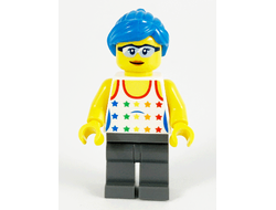 Female, Tank Top with Colored Stars, Dark Bluish Gray Legs, Dark Azure Hair, n/a (edu009)