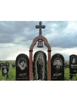 Двойной памятник с аркой, крестом и колоколом