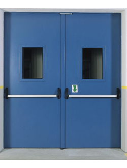 Дверь противопожарная ДПМО-02/60 двухстворчатая остекленная с системой антипаника размером 2100*1500 - 1.2 мм