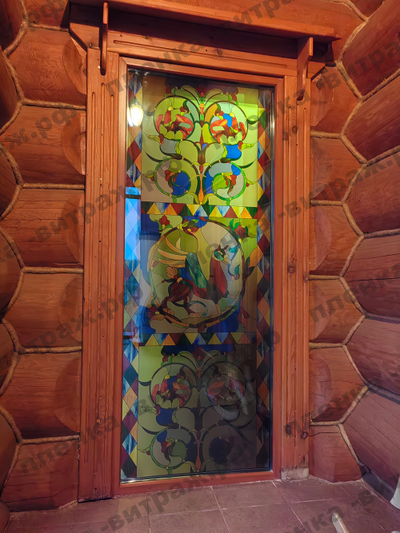 Витражная пленка, витражная пленка самоклеющаяся под заказ,пленочный витраж с рисунком птицы