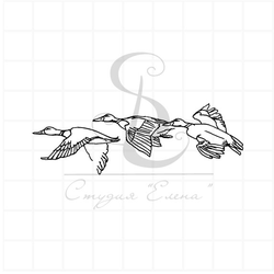 Штамп утки летят, три летящих утки