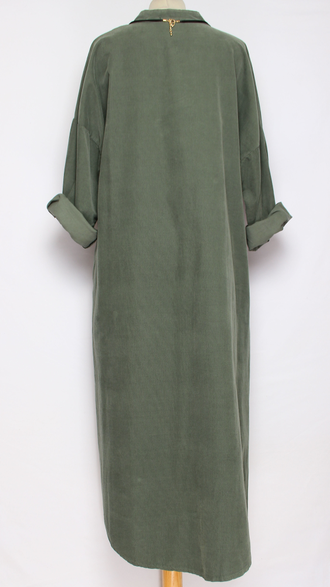 Платье Бохо вельветовое "СТОЙКА ЗАЩИП ПУГОВКИ" джинс, хаки  до р.52