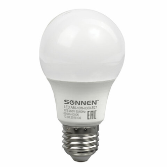 Лампа светодиодная SONNEN, 10 (85) Вт, цоколь Е27, грушевидная, нейтральный белый свет, 30000 ч, LED A60-10W-4000-E27, 453696