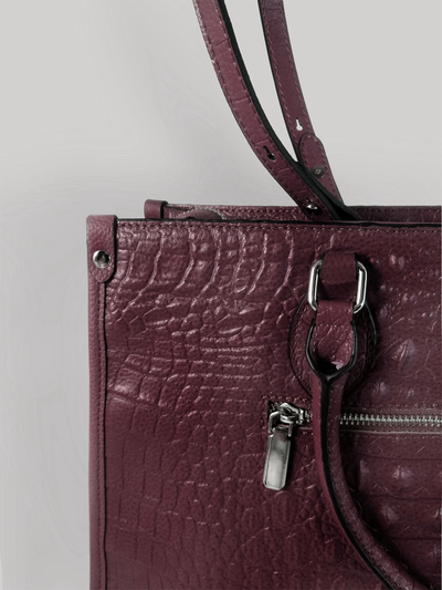 (АРТИКУЛ: 10105/1/5) СУМКА ЖЕНСКАЯ БОЛЬШАЯ, НАТУРАЛЬНАЯ КОЖА С ТИСНЕНИЕМ "КРОКОДИЛ", ТЕМНО-БОРДОВАЯ, РУЧКИ И РЕМЕНЬ ЧЕРЕЗ ПЛЕЧО
