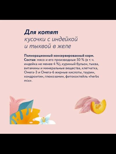 Florida (Флорида) влажный корм (пауч) для котят, кусочки с индейкой и тыквой в желе 85 г