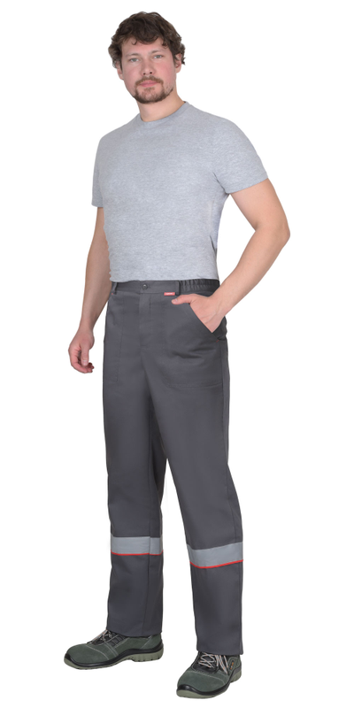 Костюм МАСТЕР летний: куртка, брюки, темно-серый с красной отделкой