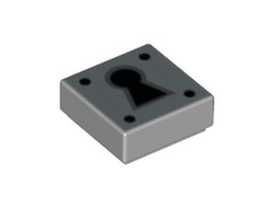 Tile 1 x 1 with Black Keyhole and 4 Dots on Silver Background Pattern, Light Bluish Gray (3070pb081 6063898 6251308)