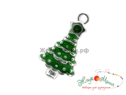 ПОДВЕСКА С ЭМАЛЬЮ В ТИБЕТСКОМ СТИЛЕ "ЁЛОЧКА" - 21*15мм - СЕРЕБРО+ЗЕЛЁНЫЙ