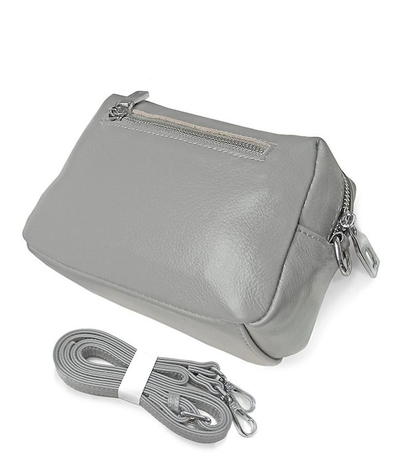 (АРТИКУЛ: 9528) СУМКА ЖЕНСКАЯ, МАЛЕНЬКАЯ, НАТУРАЛЬНАЯ КОЖА, СВЕТЛО-СЕРАЯ, С НАРУЖНЫМИ КАРМАНАМИ, С ПЛЕЧЕВЫМ РЕМНЕМ