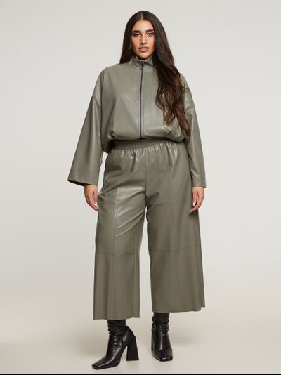 Брюки серые из экокожи