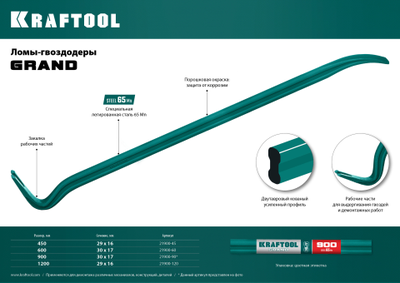 Лом-гвоздодер двутавровый KRAFTOOL GRAND, 900 мм, 30 х 17 мм