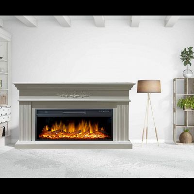 Линейный электрокамин Bergamo WT с очагом Vision 42 LOG LED