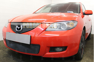 Защита радиатора Mazda 3 2006-2009 (седан) black верх