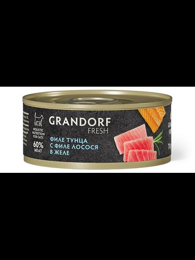 Grandorf Fresh консерва для кошек Филе тунца с филе лосося в желе, 70 г