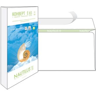 Конверты Nautilus, ЭКО, Е65 (110х220мм), стрип, 80г/м2, 25шт/уп