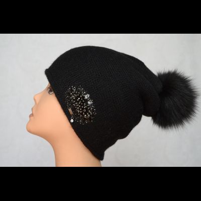 Вязаная женская черная шапка с помпоном и украшениями Vizio Италия 6430 фото
