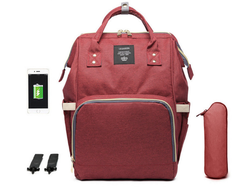 СУМКА-РЮКЗАК ДЛЯ МАМЫ LEQUEEN С USB (темно-красный)