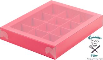 Коробка на 12 конфет с пластиковой крышкой 190*150*30 мм, красная матовая