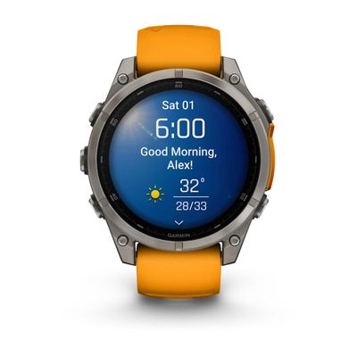 Умные часы Garmin Fenix 8 - 47 мм, AMOLED Sapphire, Titanium, светло-серый, оранжевый силиконовый ремешок (010-02904-11)