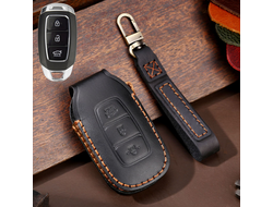 Чехол на смарт ключ хендай крета, солярис, палисад, санта фе с 3 кнопками. Натуральная кожа