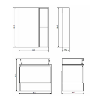 Тумба-умывальник "Прага-60" дуб белый с графитовой столешницей , с раковиной COMFORTY 9055RA-50