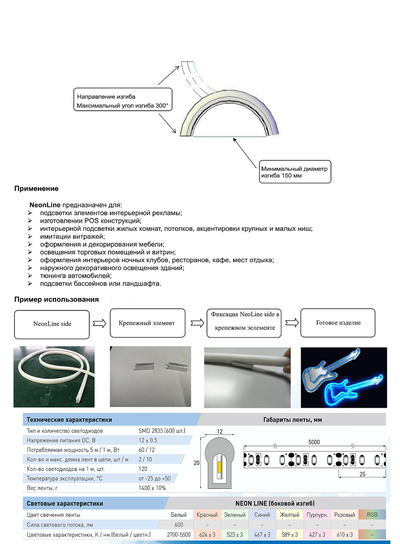 Неоновая лента NeonLine, боковой изгиб, 12В, IP68, 5м, пурпурный