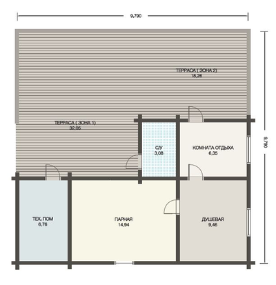 Баня из клееного бруса КБ-09, 90 м2