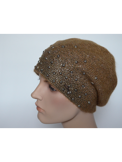 Коричневый женский вязаный берет с украшениями Vizio Италия 6439
